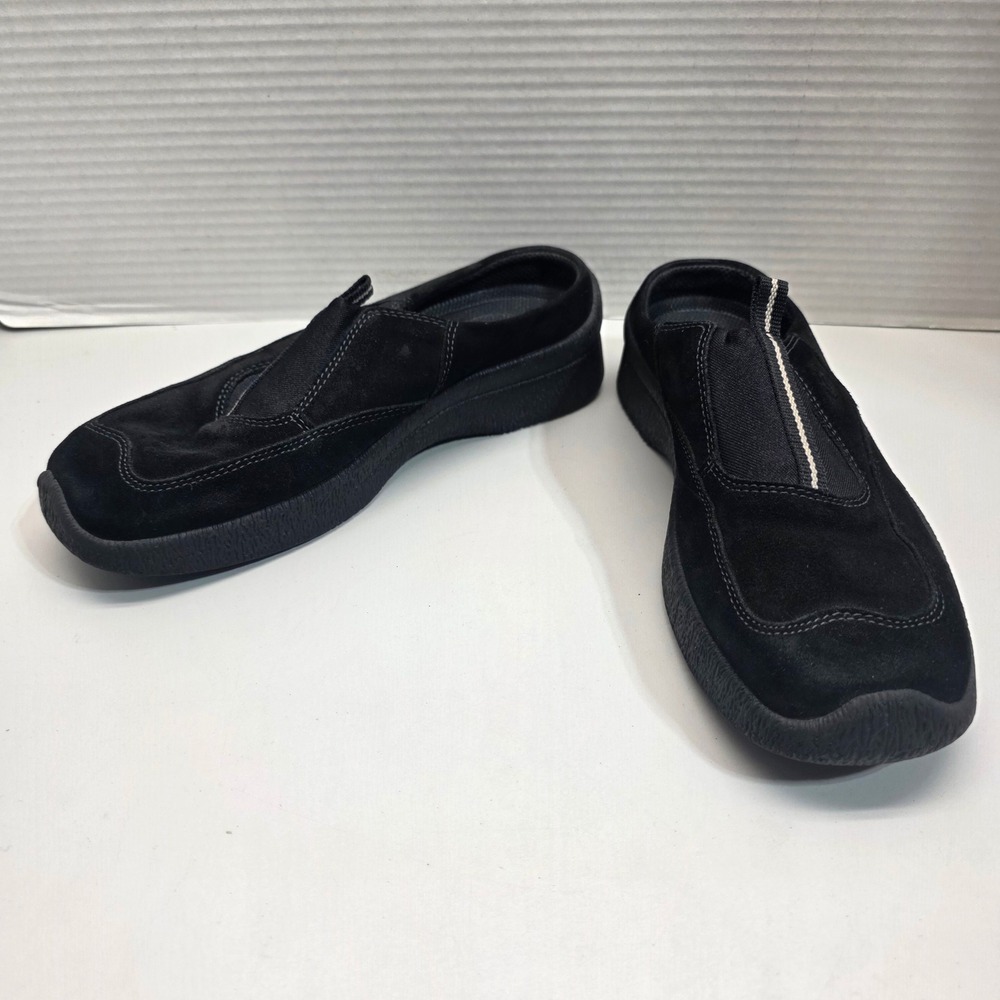 ECCO Black Suede Slip On Mules Clogs Comfort‎ Walking Shoes Womens Size 35 EU